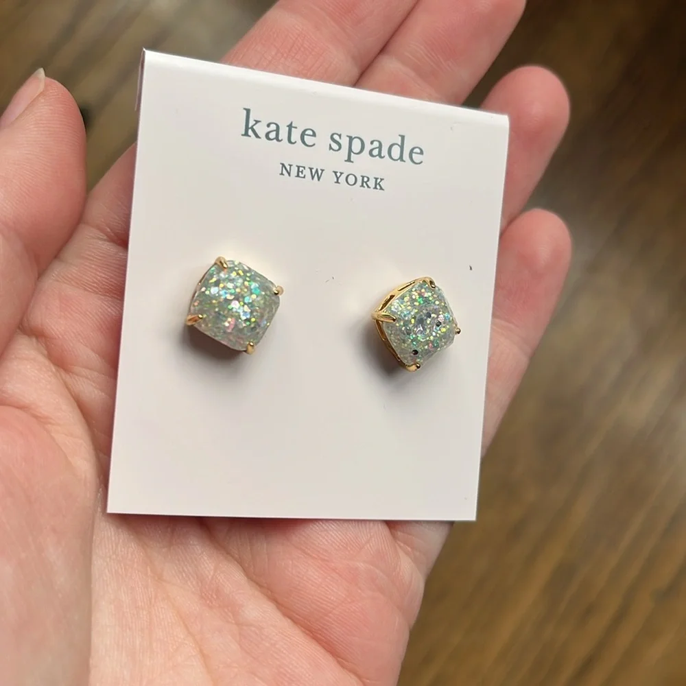 Kate Spade NWT Opal Shiny Sparkly Glitter Square Post Earring